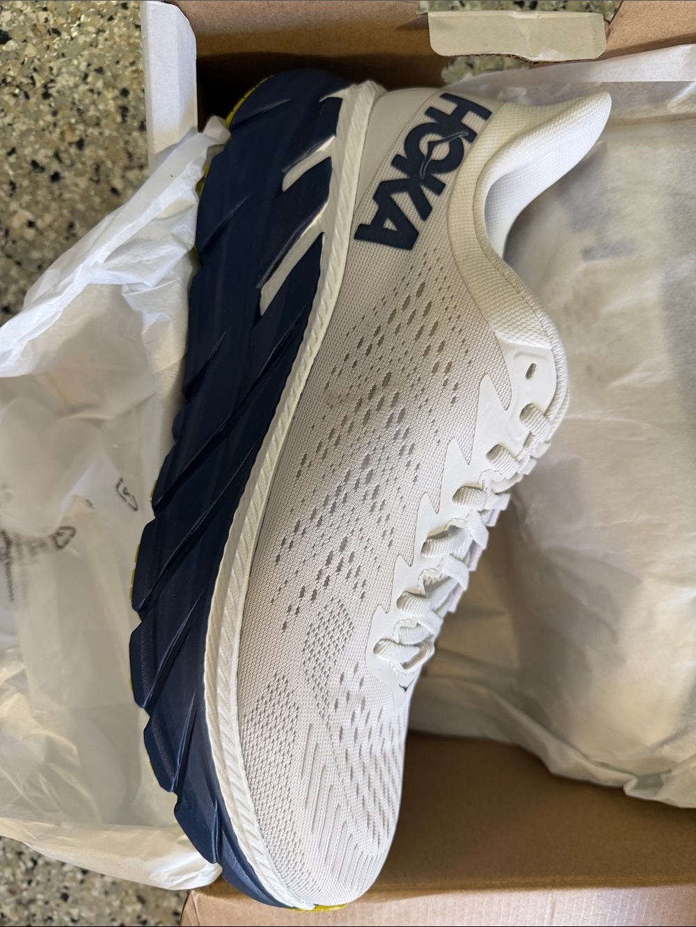 Hoka White and Navy Men's Road Running Shoe
